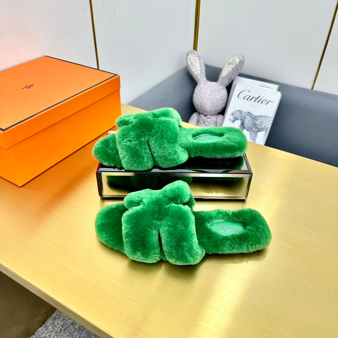 0RAN SHEARLING SANDALS LAWN GREEN - 图片 4