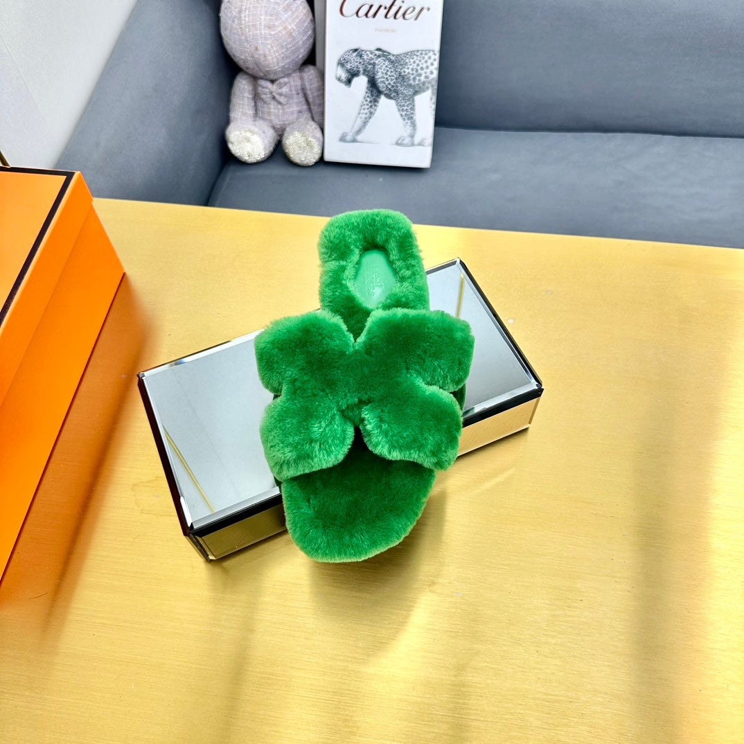 0RAN SHEARLING SANDALS LAWN GREEN - 图片 5