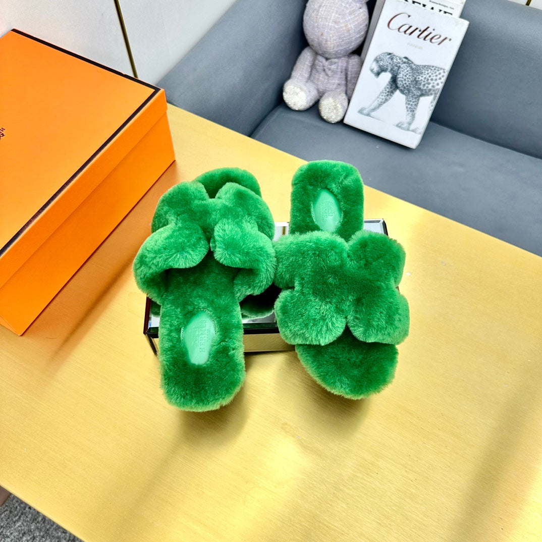 0RAN SHEARLING SANDALS LAWN GREEN - 图片 6