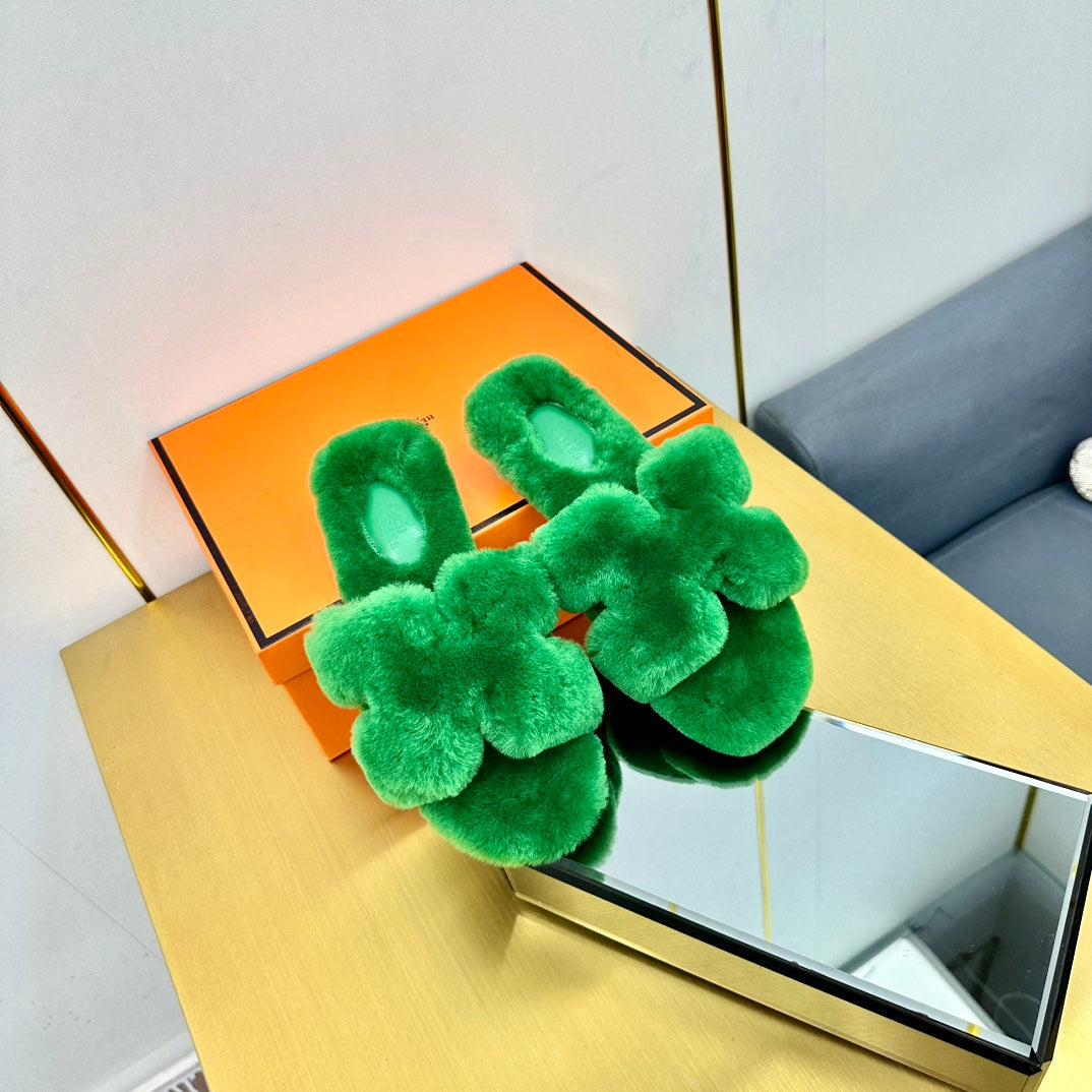 0RAN SHEARLING SANDALS LAWN GREEN - 图片 2