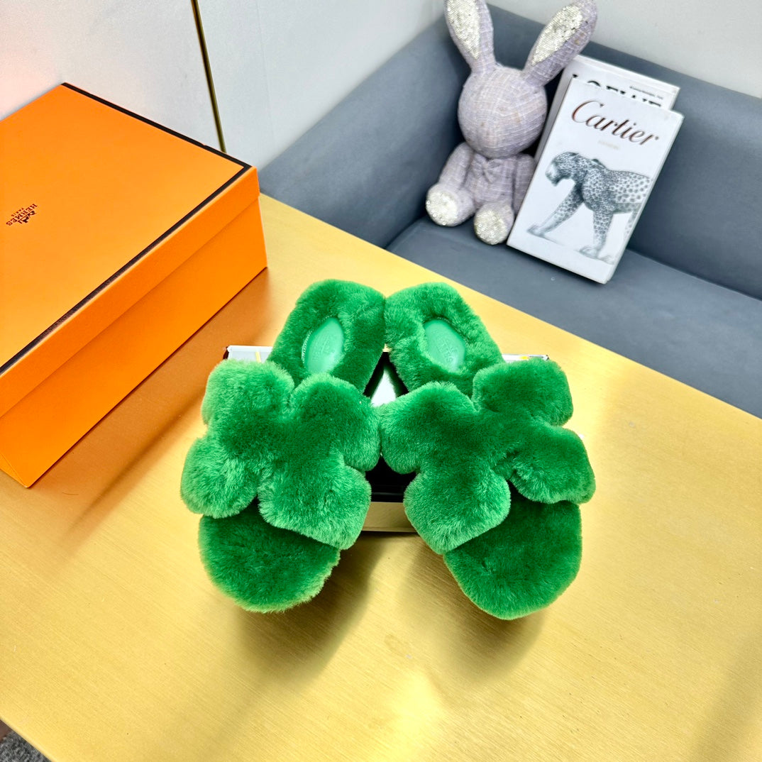 0RAN SHEARLING SANDALS LAWN GREEN - 图片 3