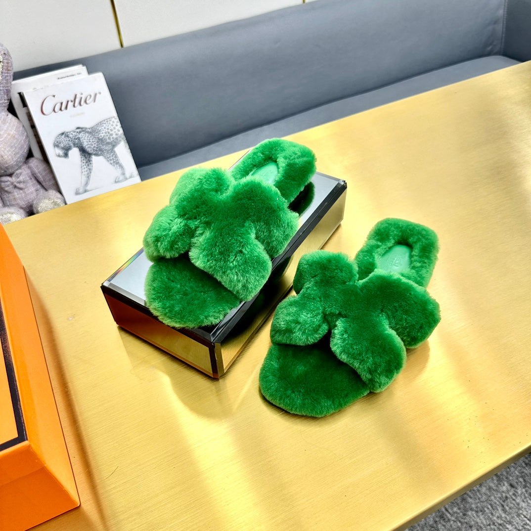 0RAN SHEARLING SANDALS LAWN GREEN - 图片 7