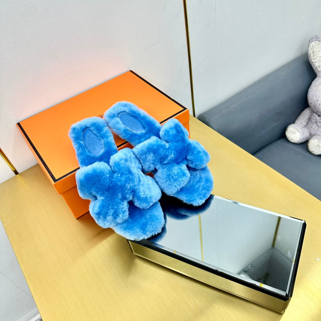 0RAN SHEARLING SANDALS OCEAN BLUE - 图片 2