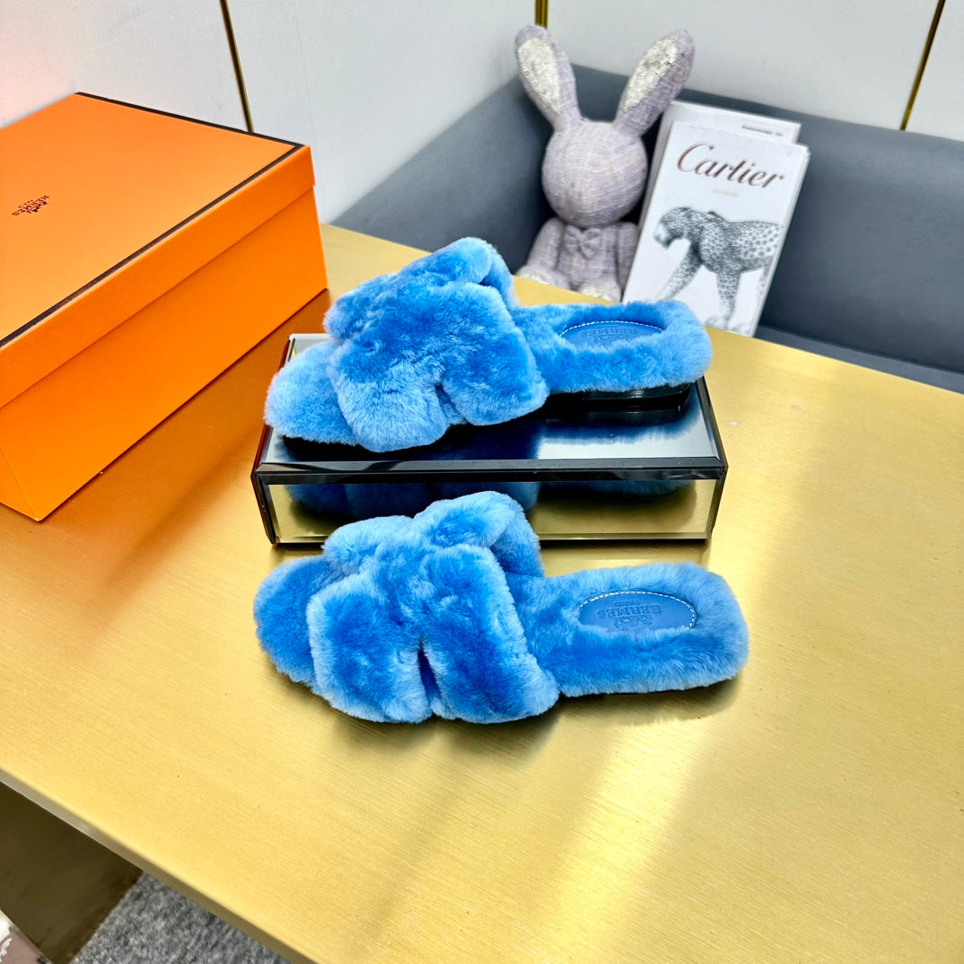 0RAN SHEARLING SANDALS OCEAN BLUE - 图片 6
