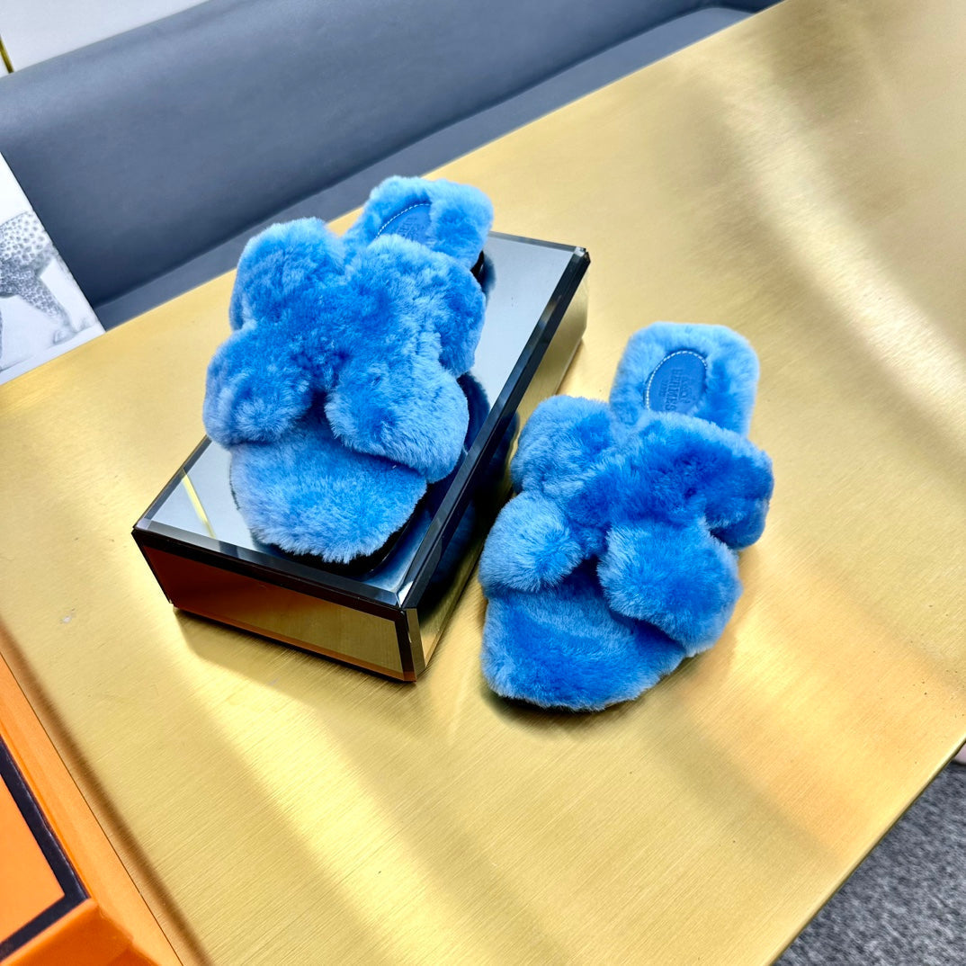 0RAN SHEARLING SANDALS OCEAN BLUE - 图片 5