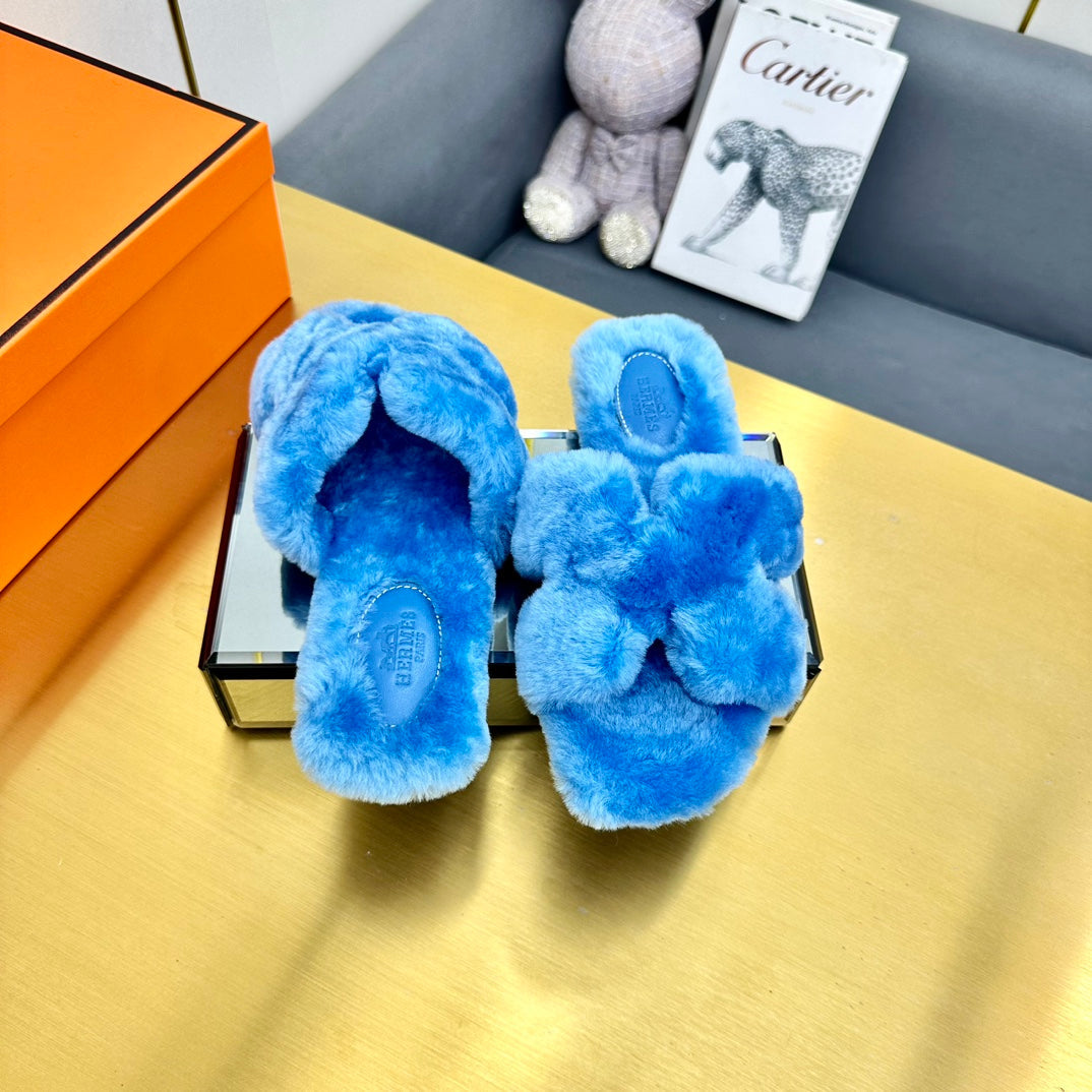 0RAN SHEARLING SANDALS OCEAN BLUE - 图片 4