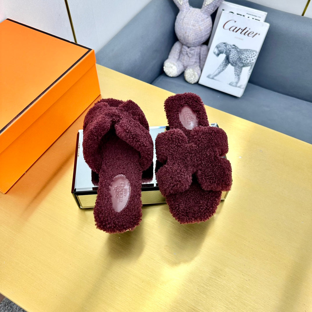 0RAN SHEARLING SANDALS MAHOGANY RED - 图片 7