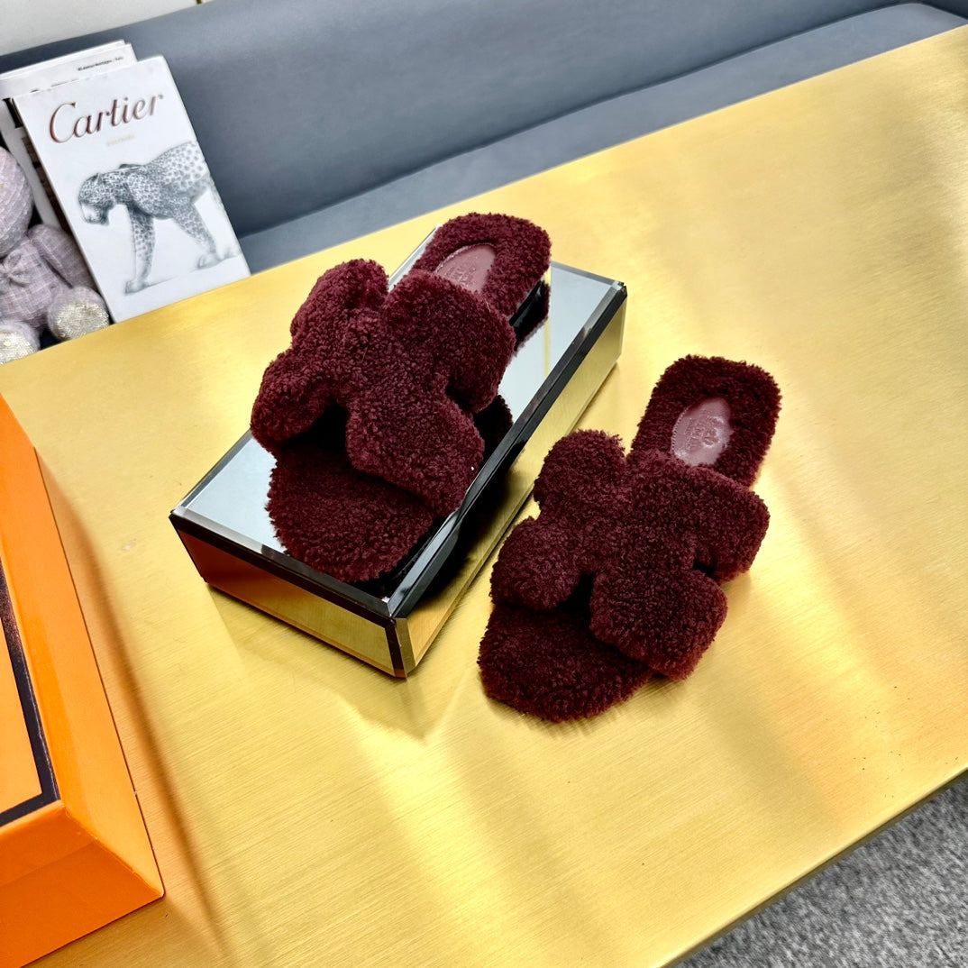 0RAN SHEARLING SANDALS MAHOGANY RED - 图片 4