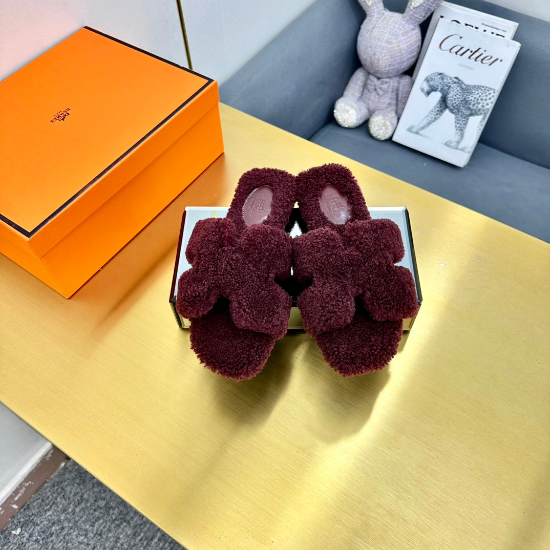 0RAN SHEARLING SANDALS MAHOGANY RED - 图片 3