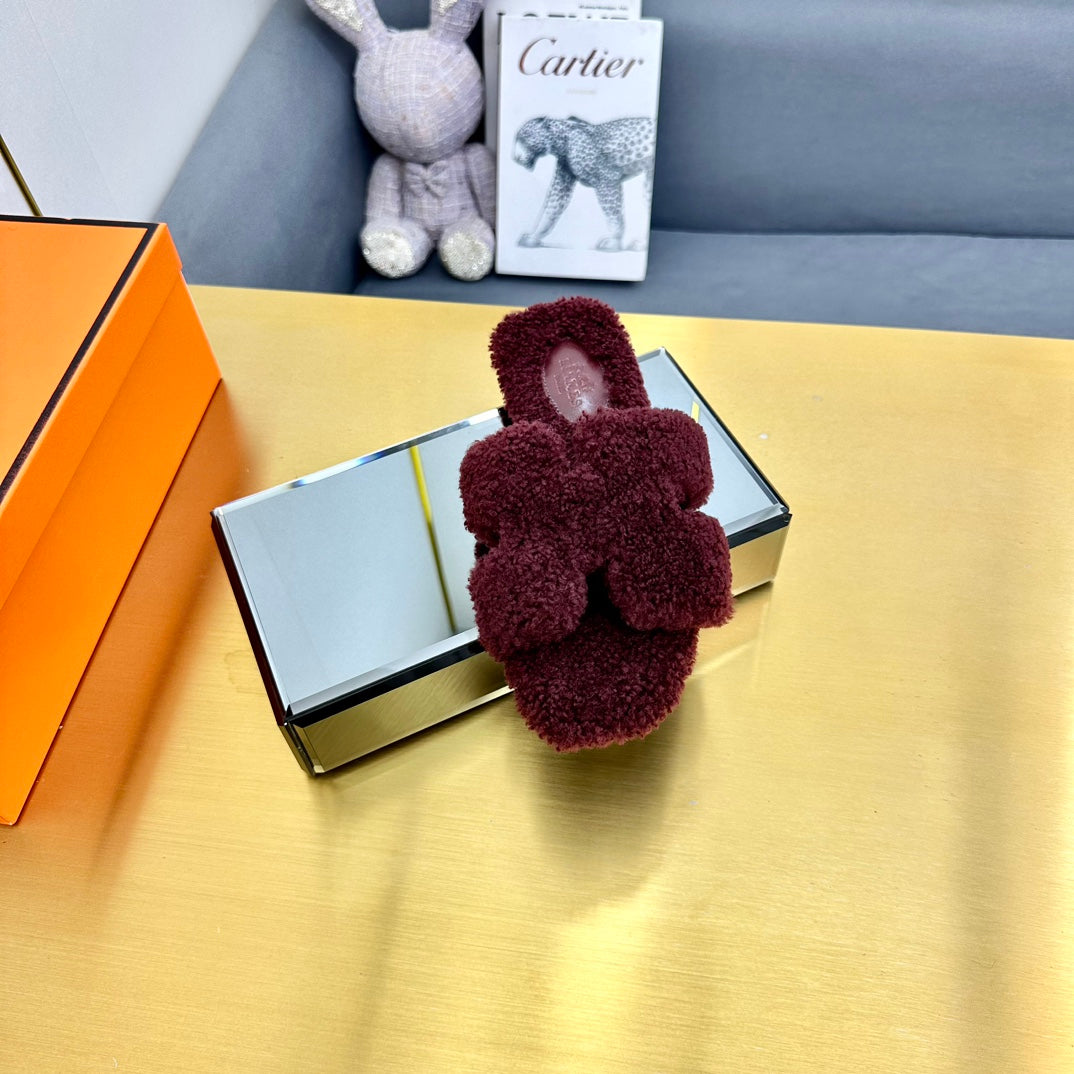 0RAN SHEARLING SANDALS MAHOGANY RED - 图片 2