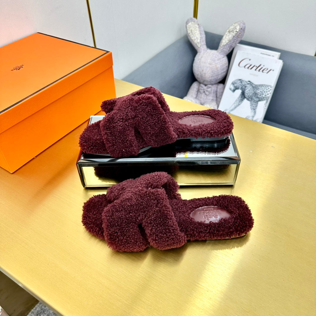 0RAN SHEARLING SANDALS MAHOGANY RED - 图片 6