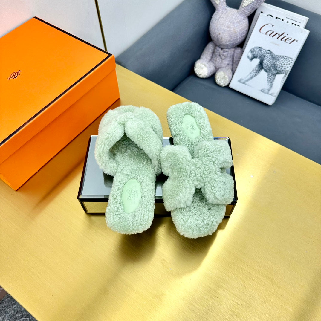 0RAN SHEARLING SANDALS PASTEL GREEN - 图片 3