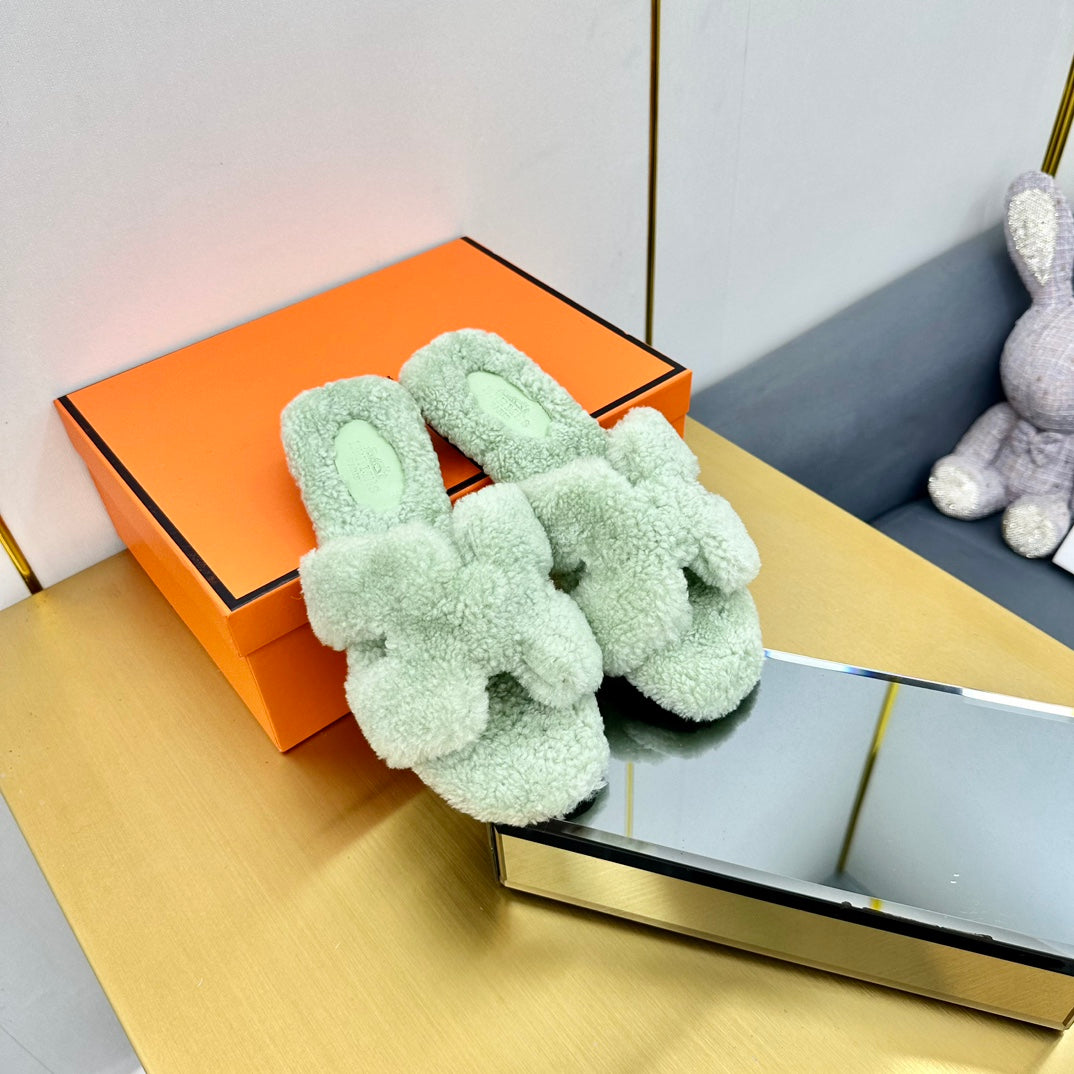 0RAN SHEARLING SANDALS PASTEL GREEN - 图片 2