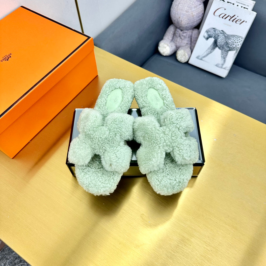 0RAN SHEARLING SANDALS PASTEL GREEN - 图片 4