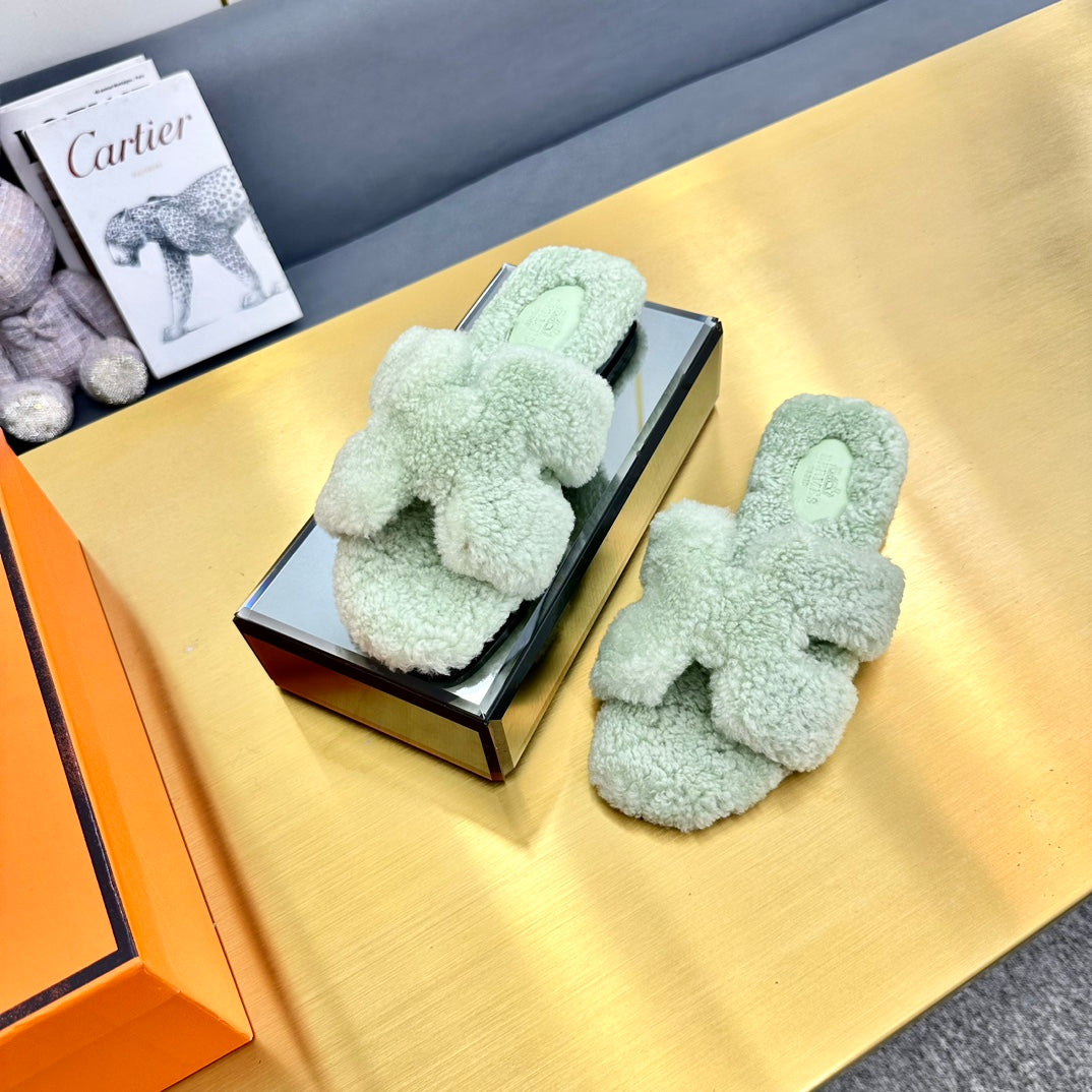 0RAN SHEARLING SANDALS PASTEL GREEN - 图片 5