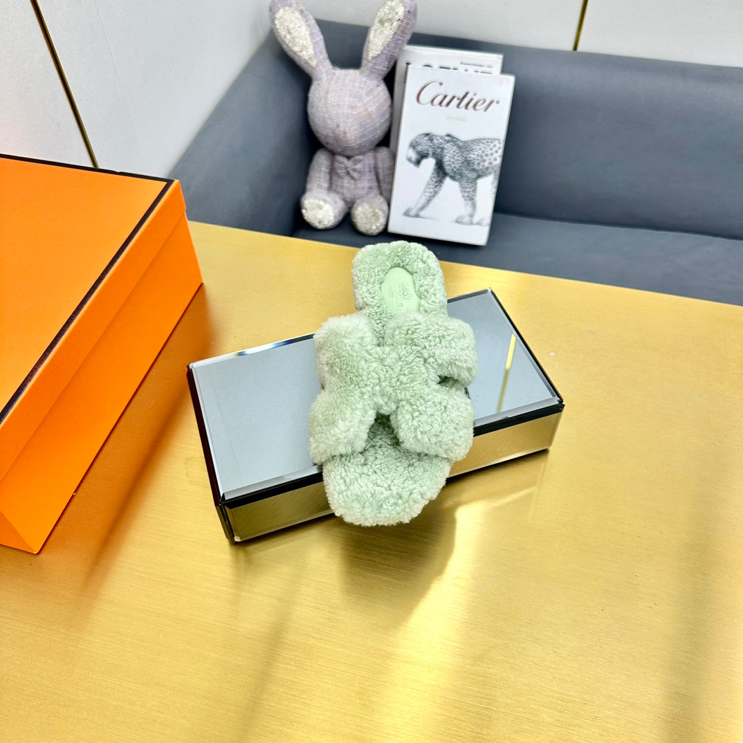 0RAN SHEARLING SANDALS PASTEL GREEN - 图片 7