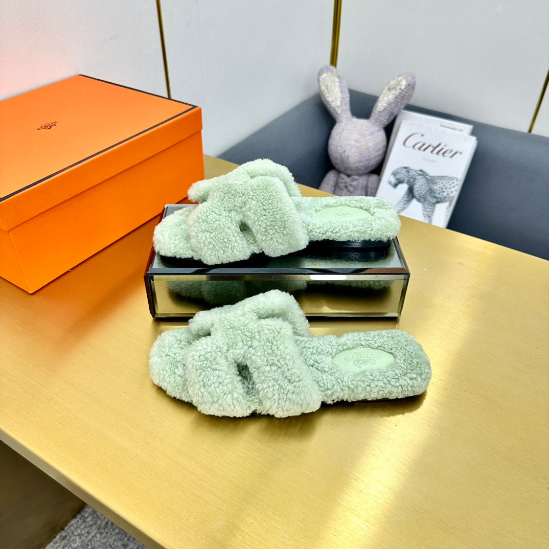 0RAN SHEARLING SANDALS PASTEL GREEN - 图片 6