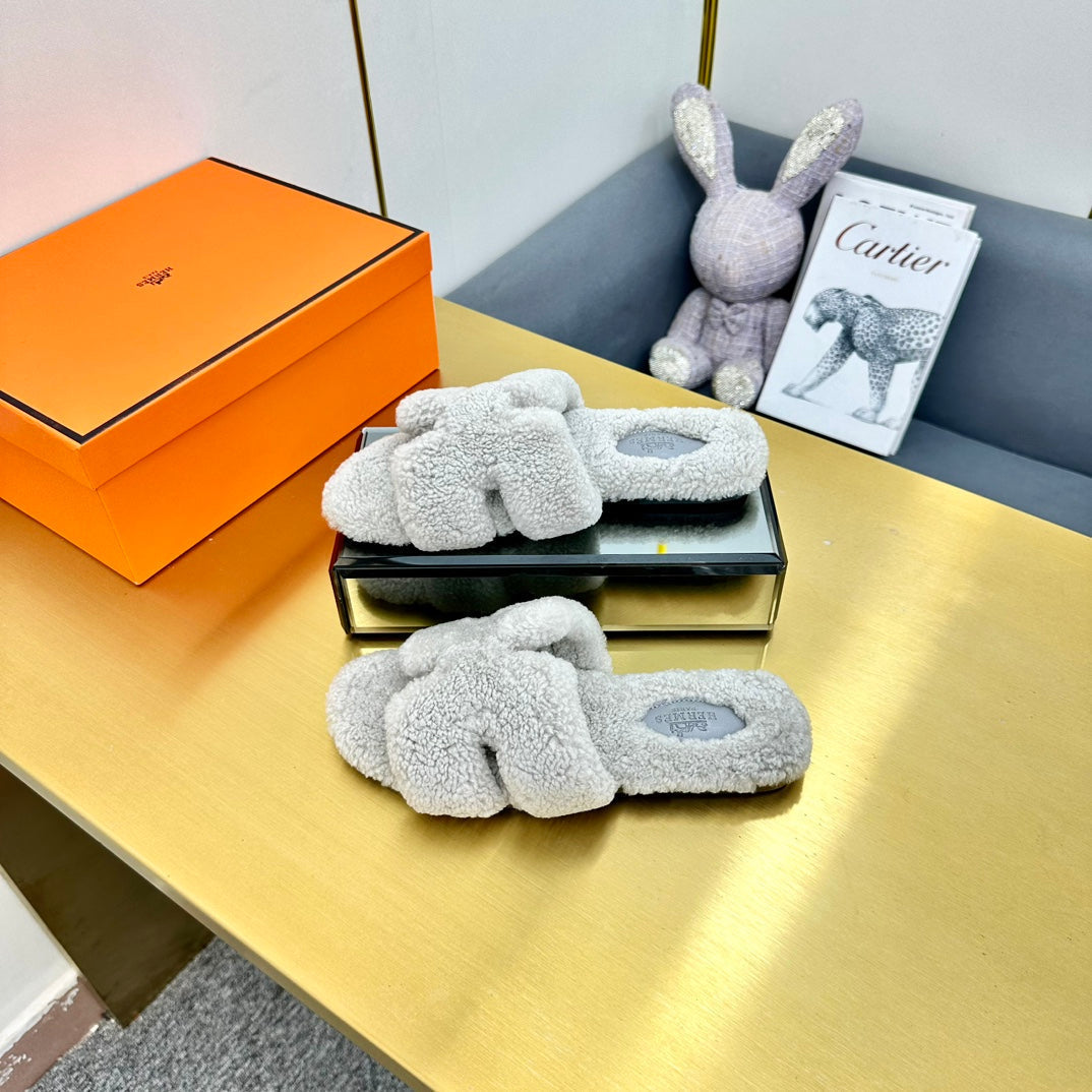 0RAN SHEARLING SANDALS PALE GRAY - 图片 6