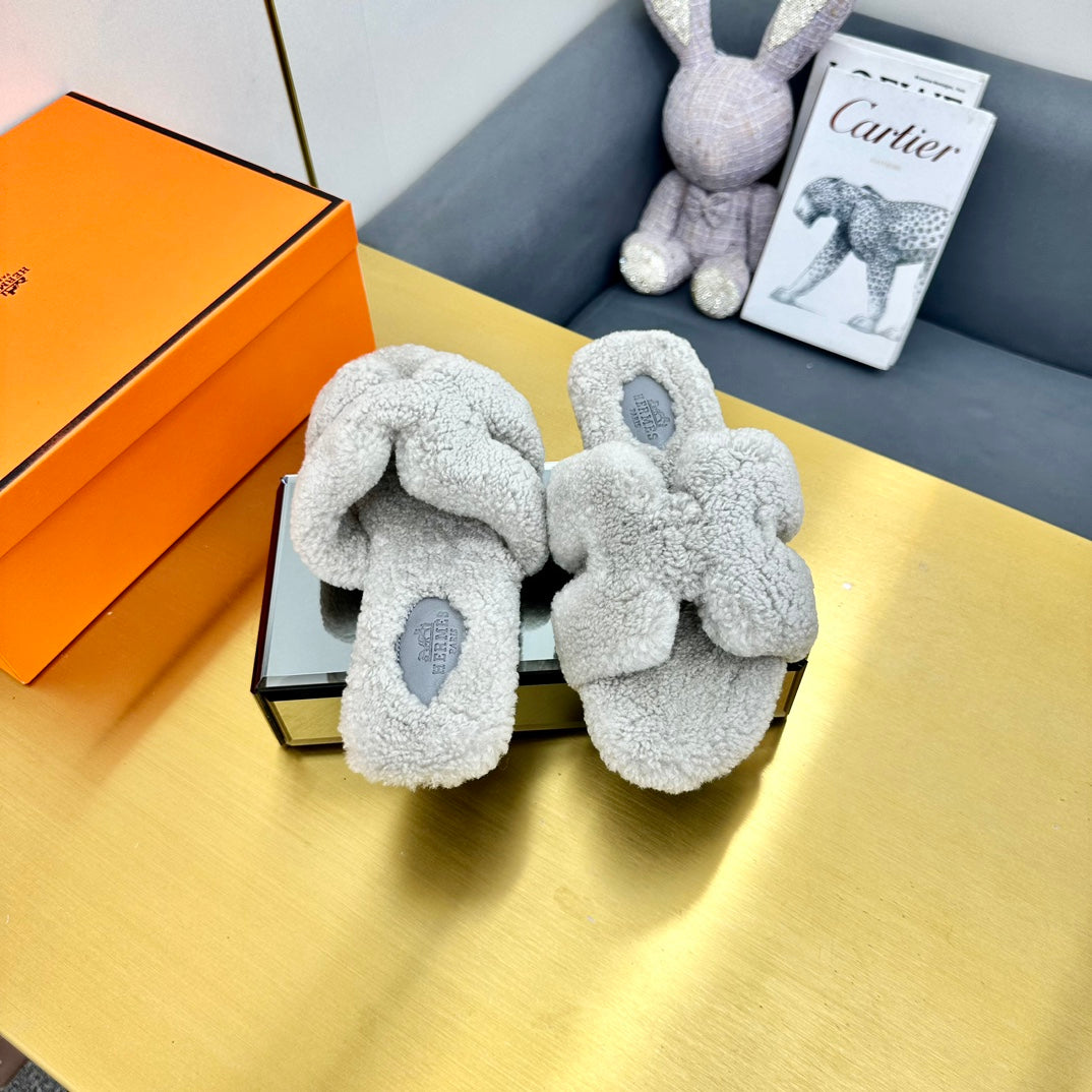 0RAN SHEARLING SANDALS PALE GRAY - 图片 7