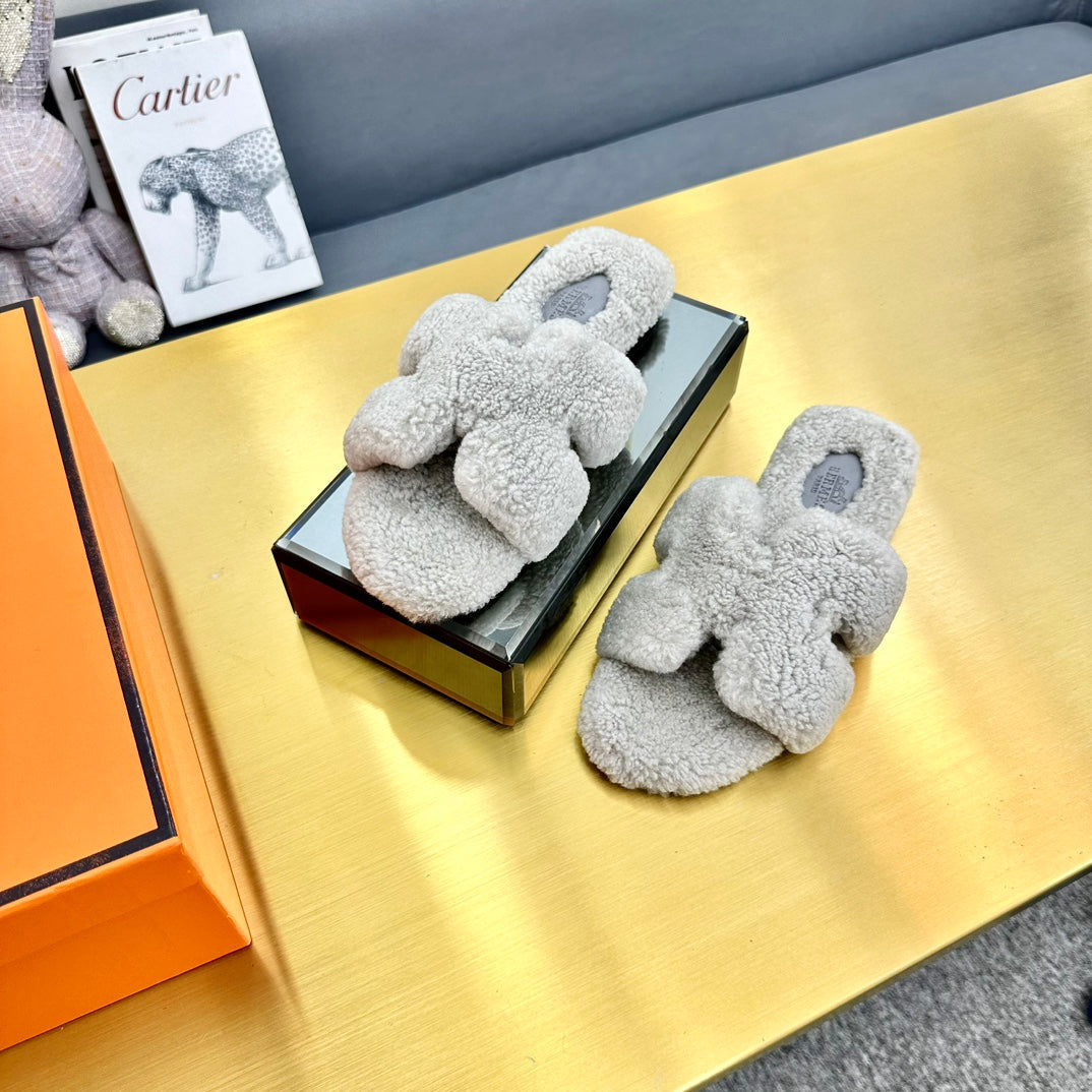 0RAN SHEARLING SANDALS PALE GRAY - 图片 5