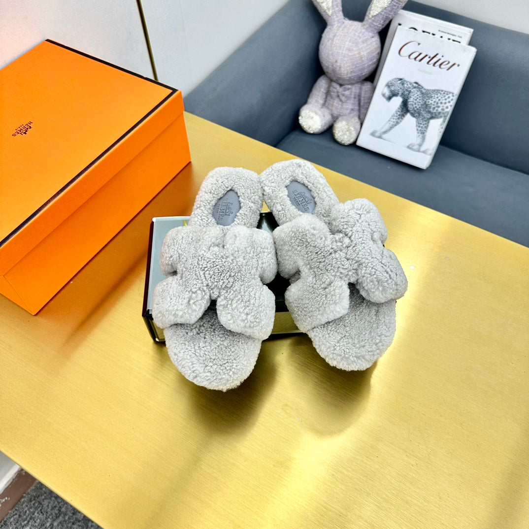 0RAN SHEARLING SANDALS PALE GRAY - 图片 4