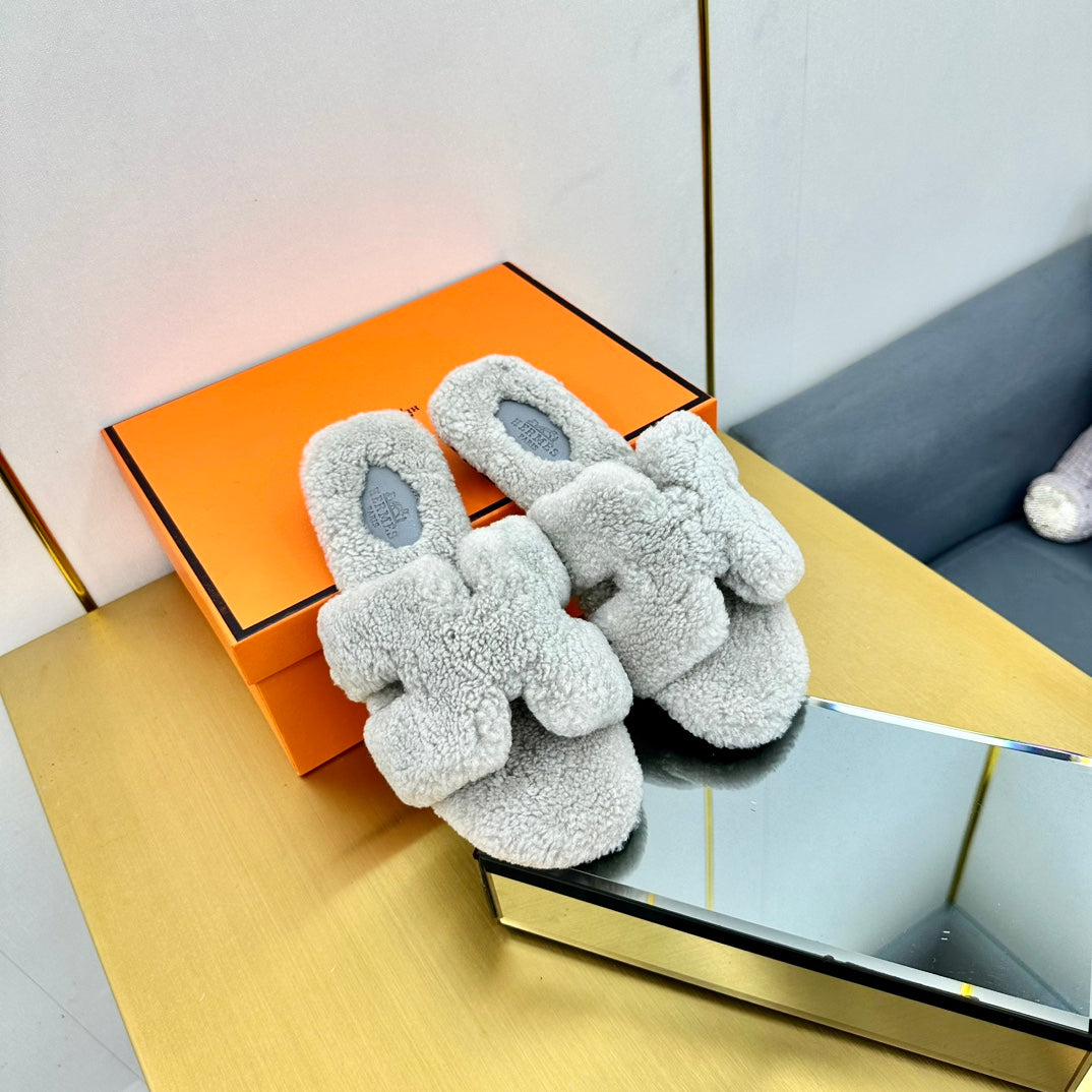 0RAN SHEARLING SANDALS PALE GRAY - 图片 2