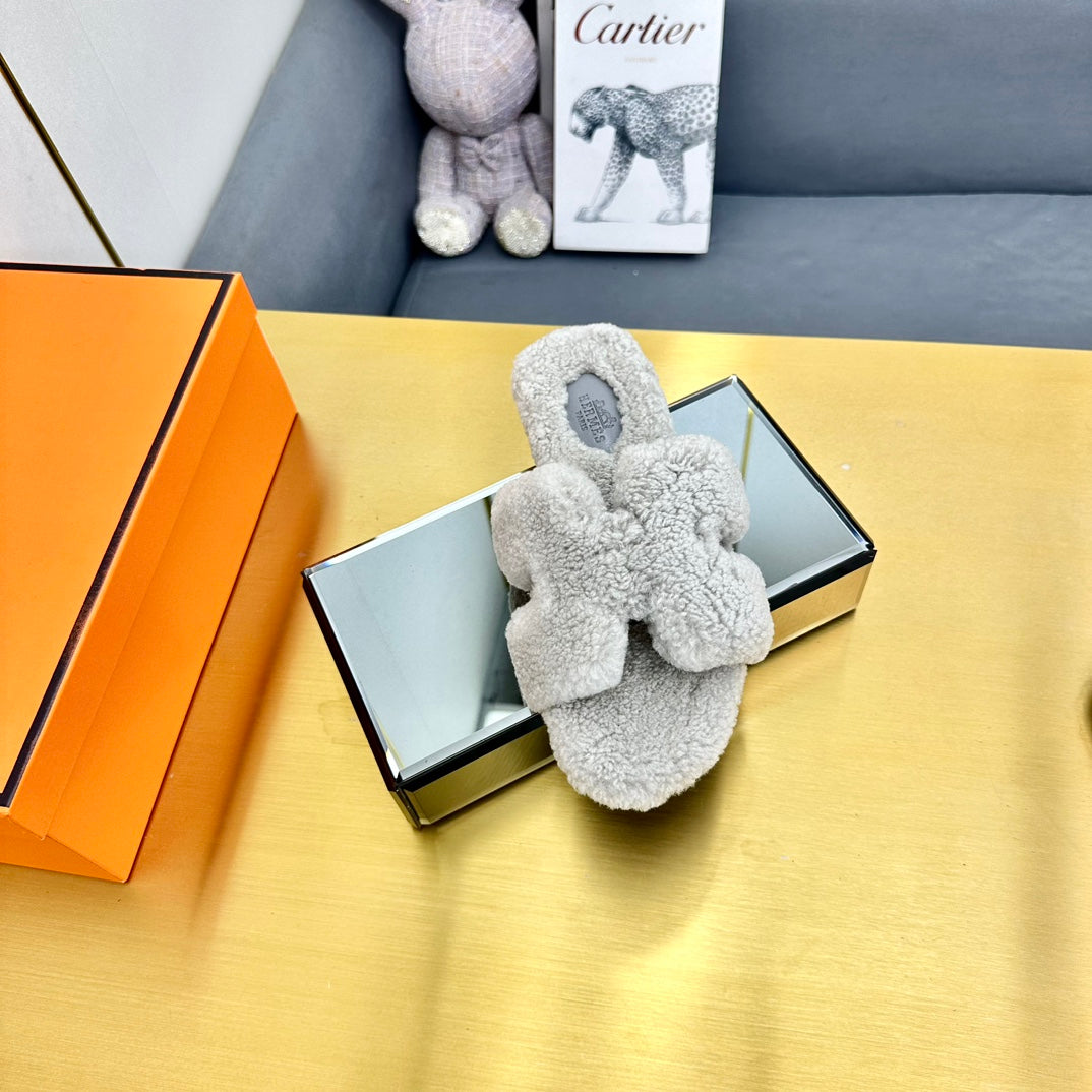 0RAN SHEARLING SANDALS PALE GRAY - 图片 3