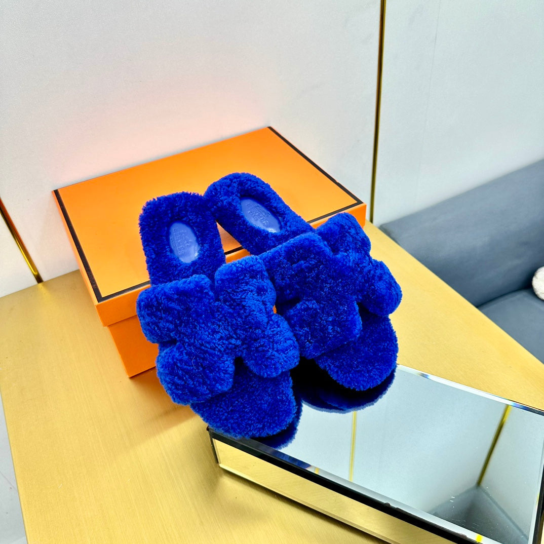 0RAN SHEARLING SANDALS INDIGO BLUE - 图片 4