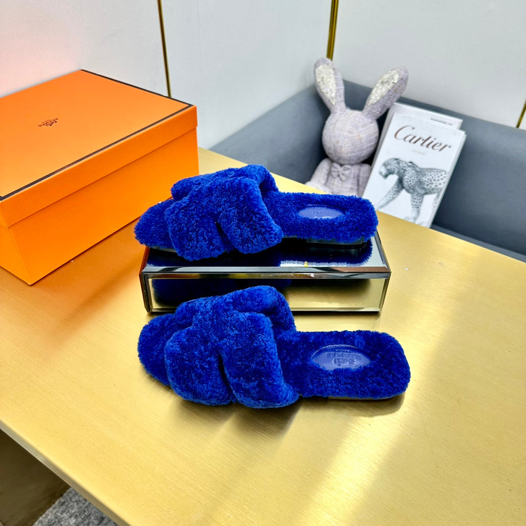 0RAN SHEARLING SANDALS INDIGO BLUE - 图片 5