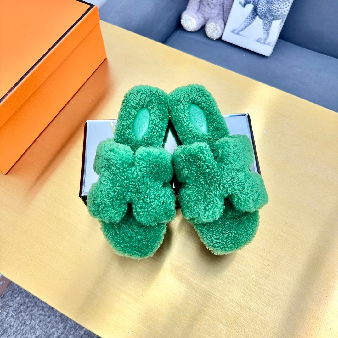 0RAN SHEARLING SANDALS EMERALD GREEN - 图片 2