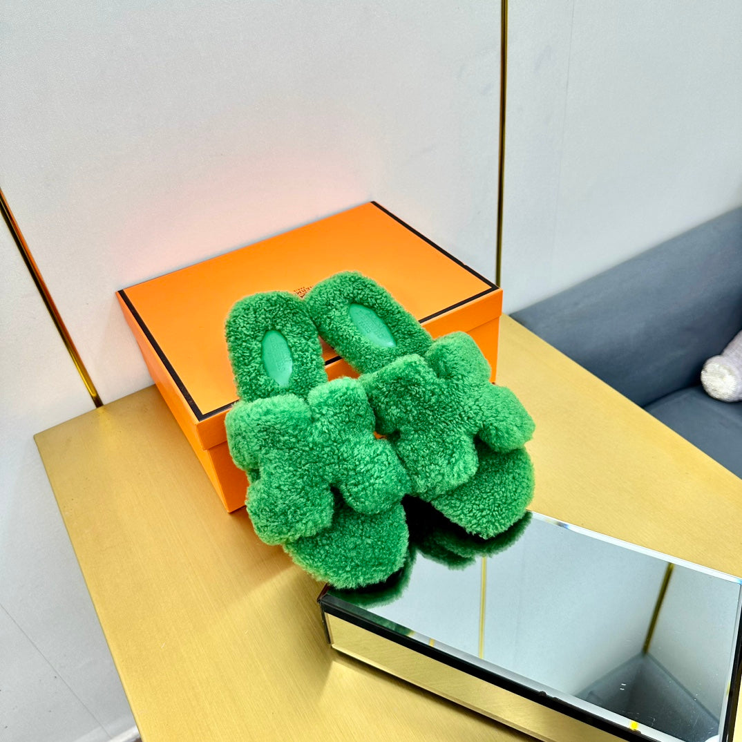 0RAN SHEARLING SANDALS EMERALD GREEN - 图片 3