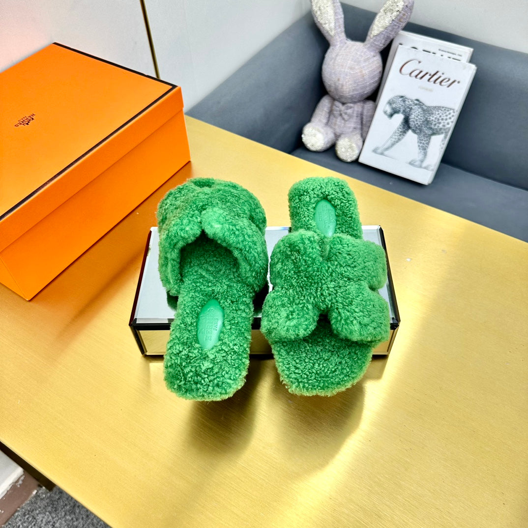 0RAN SHEARLING SANDALS EMERALD GREEN - 图片 5