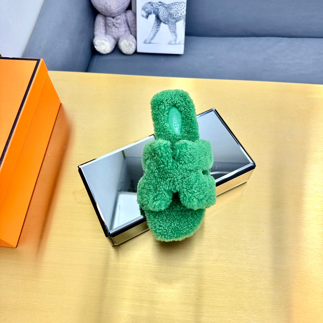 0RAN SHEARLING SANDALS EMERALD GREEN - 图片 7