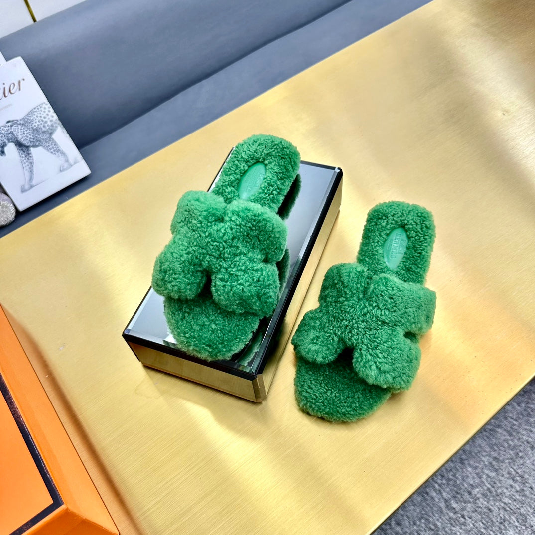 0RAN SHEARLING SANDALS EMERALD GREEN - 图片 6