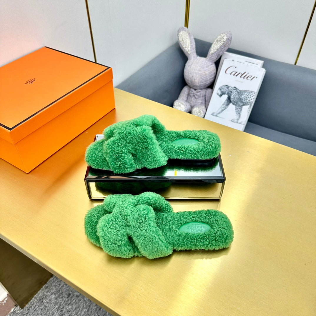 0RAN SHEARLING SANDALS EMERALD GREEN - 图片 4