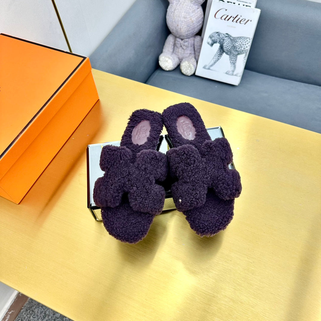 0RAN SHEARLING SANDALS EGGPLANT PURPLE - 图片 2