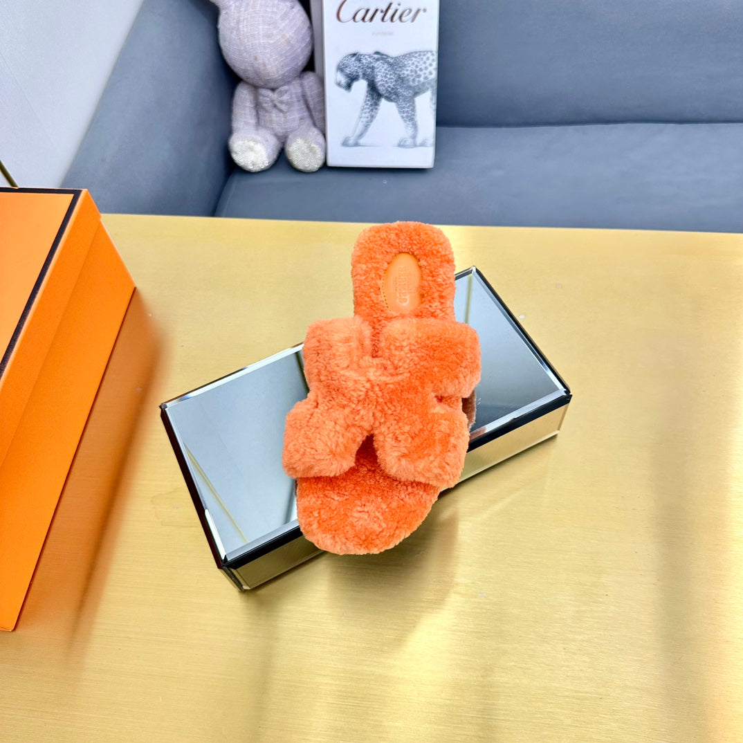 0RAN SHEARLING SANDALS NEON ORANGE - 图片 3