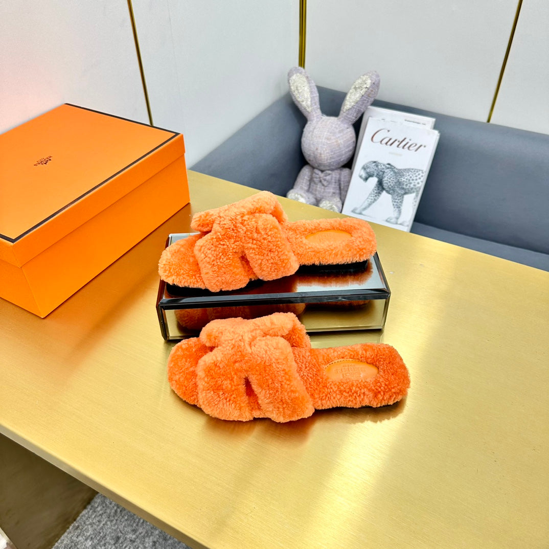 0RAN SHEARLING SANDALS NEON ORANGE - 图片 4