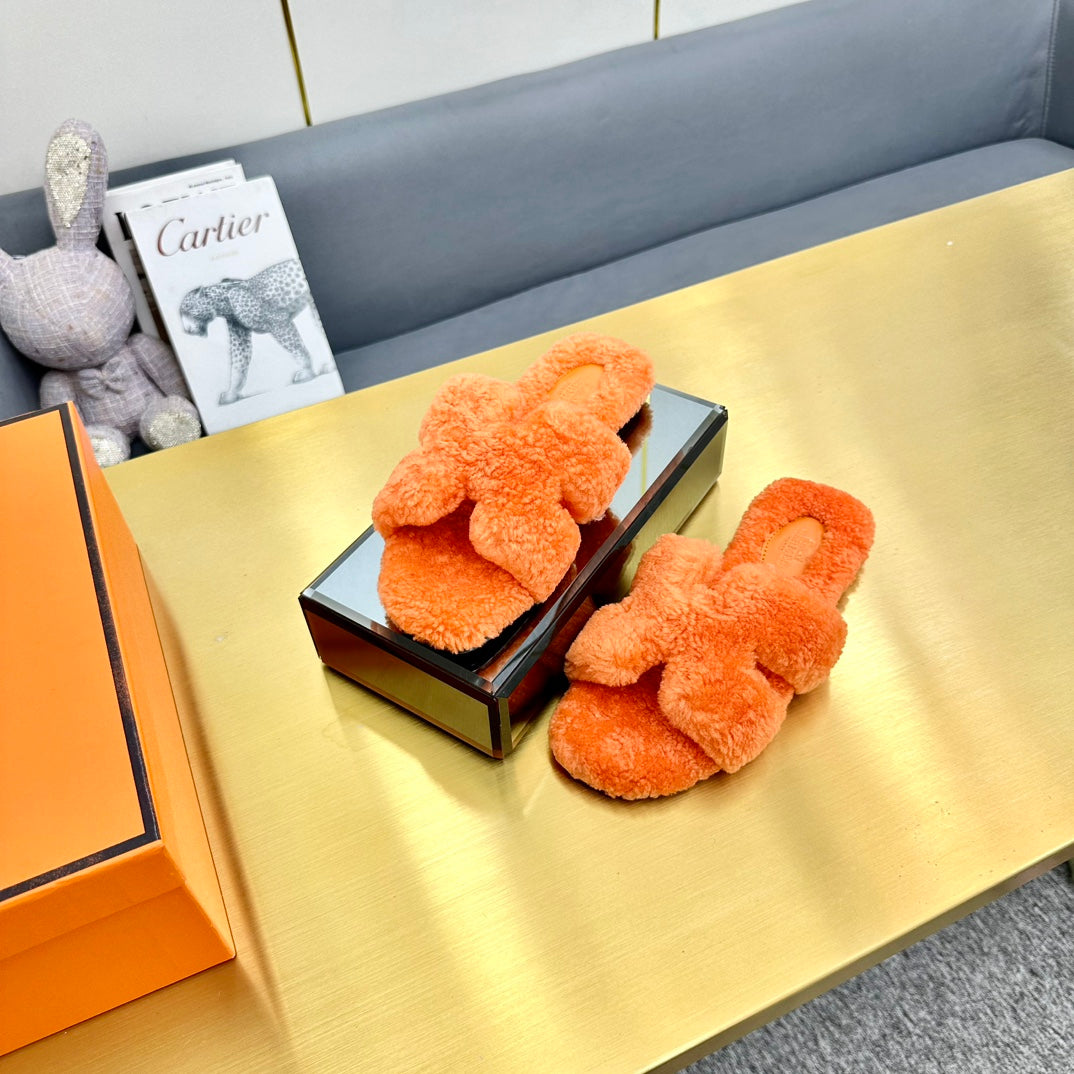 0RAN SHEARLING SANDALS NEON ORANGE - 图片 5