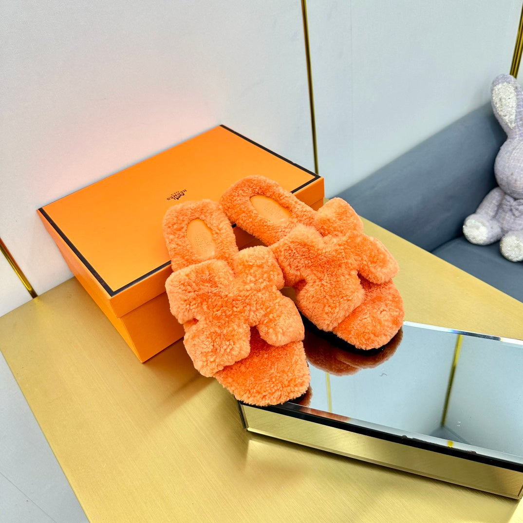 0RAN SHEARLING SANDALS NEON ORANGE - 图片 2