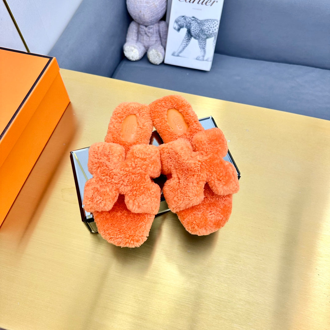 0RAN SHEARLING SANDALS NEON ORANGE - 图片 6