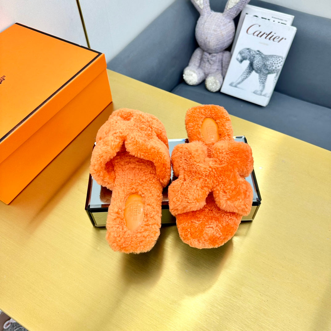 0RAN SHEARLING SANDALS NEON ORANGE - 图片 7