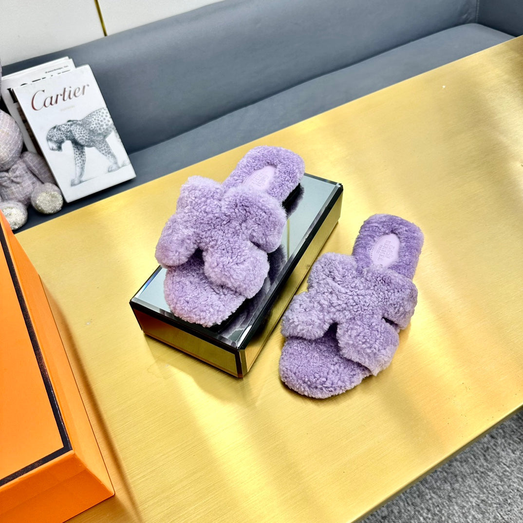 0RAN SHEARLING SANDALS PERIWINKLE PURPLE - 图片 5