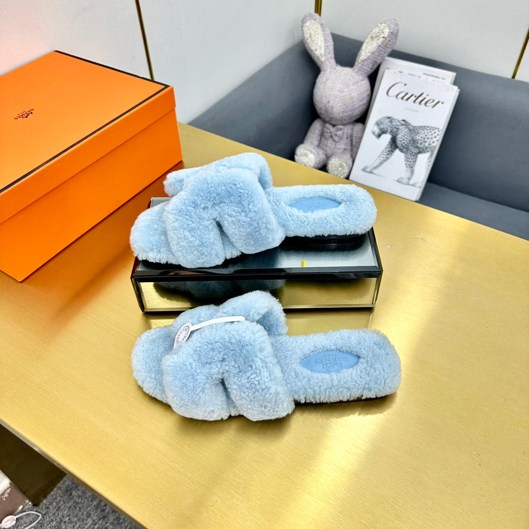 0RAN SHEARLING SANDALS POWDER BLUE - 图片 4