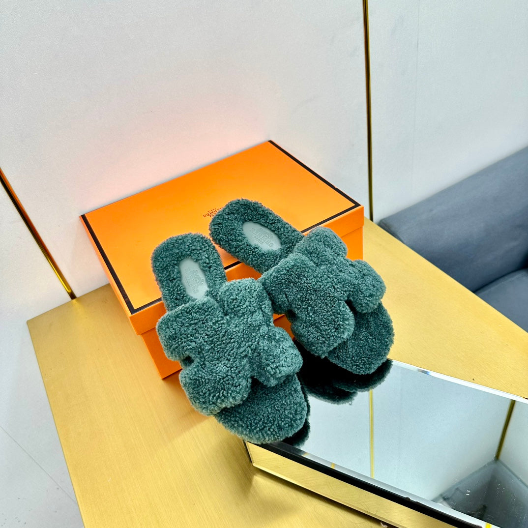 0RAN SHEARLING SANDALS FOREST GREEN - 图片 2