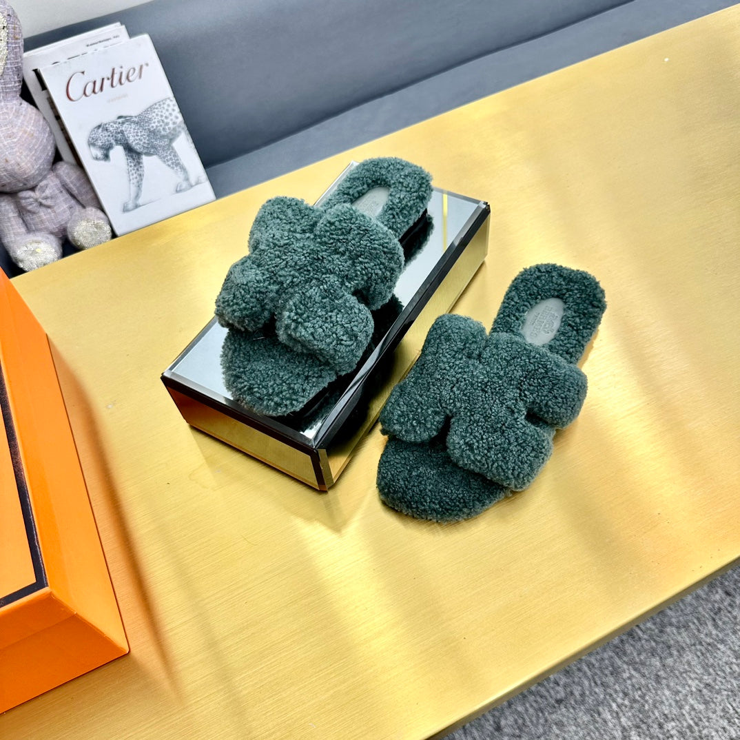 0RAN SHEARLING SANDALS FOREST GREEN - 图片 6