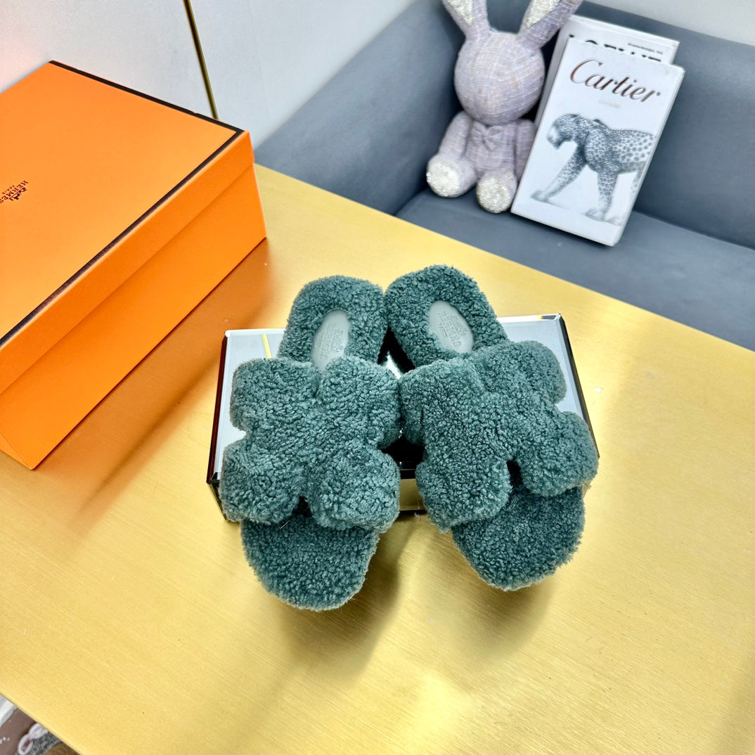 0RAN SHEARLING SANDALS FOREST GREEN - 图片 3