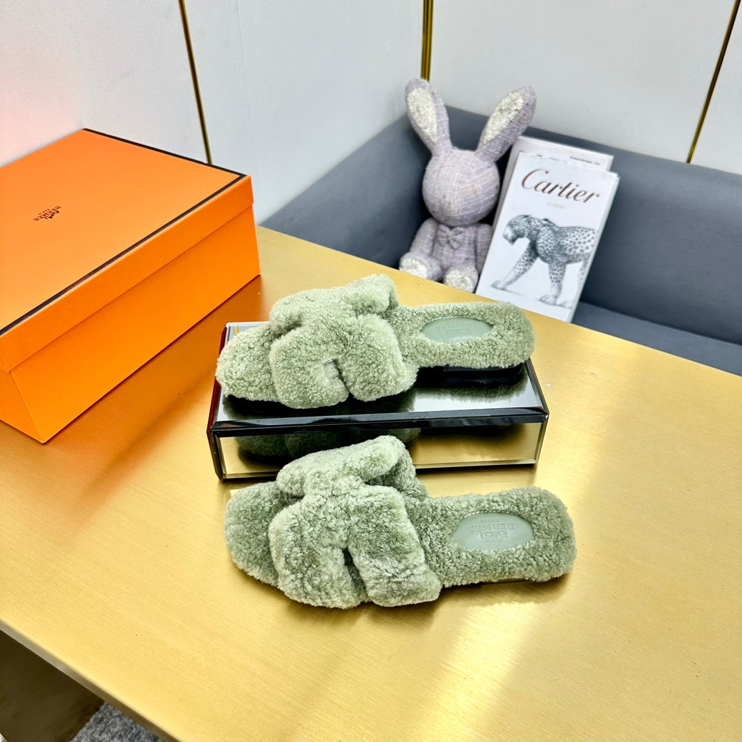 0RAN SHEARLING SANDALS JADE GREEN - 图片 6