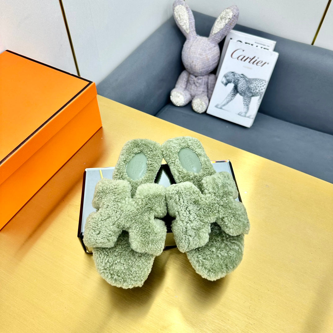 0RAN SHEARLING SANDALS JADE GREEN - 图片 4