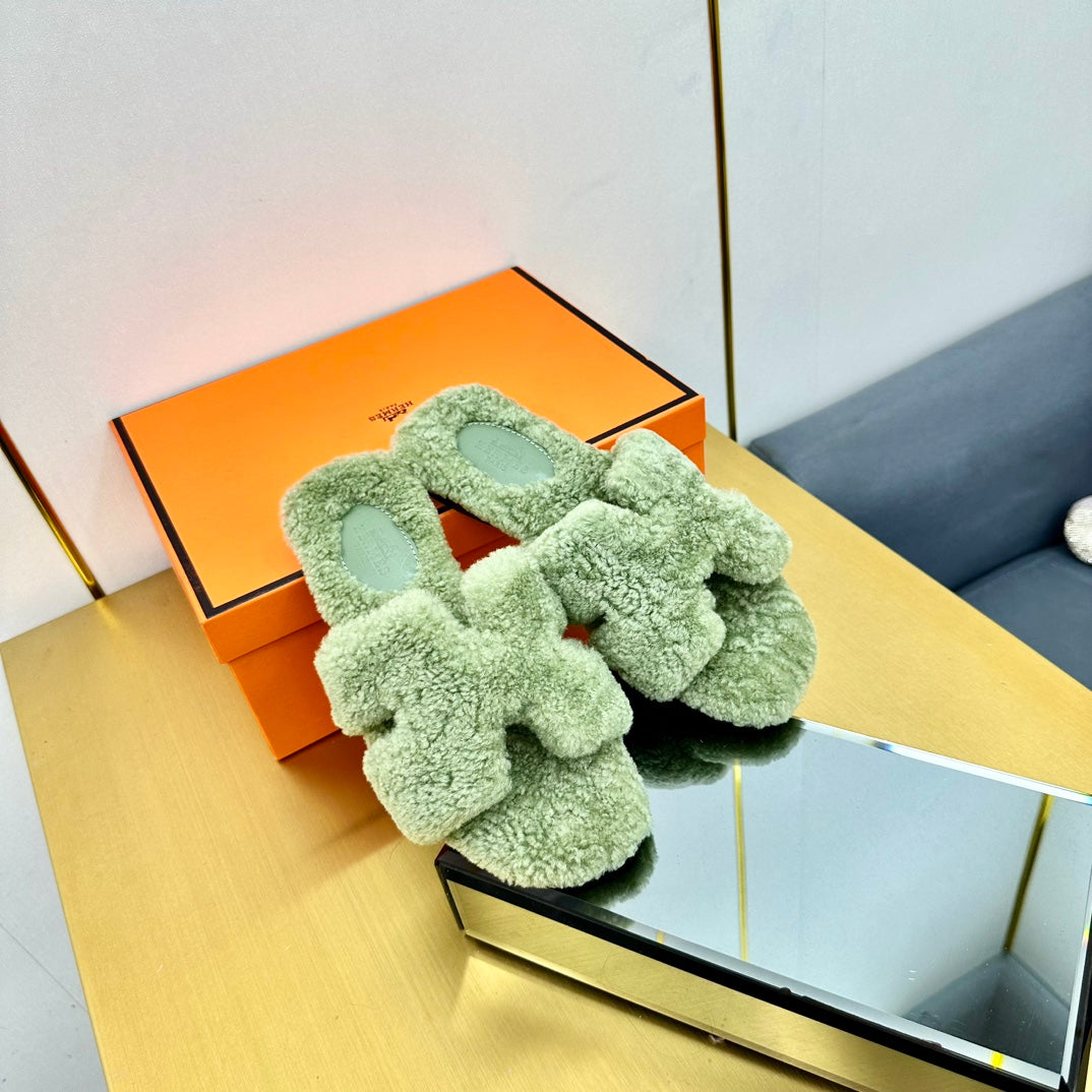 0RAN SHEARLING SANDALS JADE GREEN - 图片 3